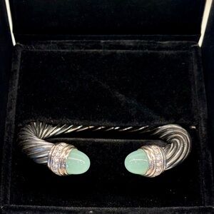 David Yurman 10mm Cabochon Chalcedony Diamond Bracelet 925 Silver Size M
